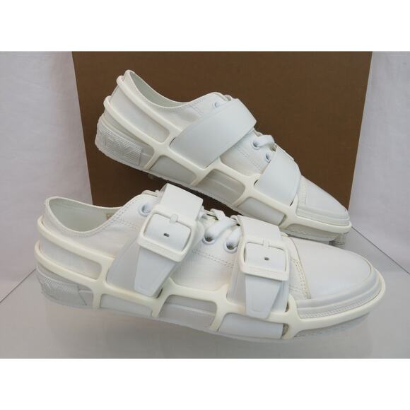$790 BURBERRY LCS VERS WHITE CANVAS RUBBER STRAPS LOGO LOW TOP SNEAKERS 11 US 44 - Picture 8 of 14